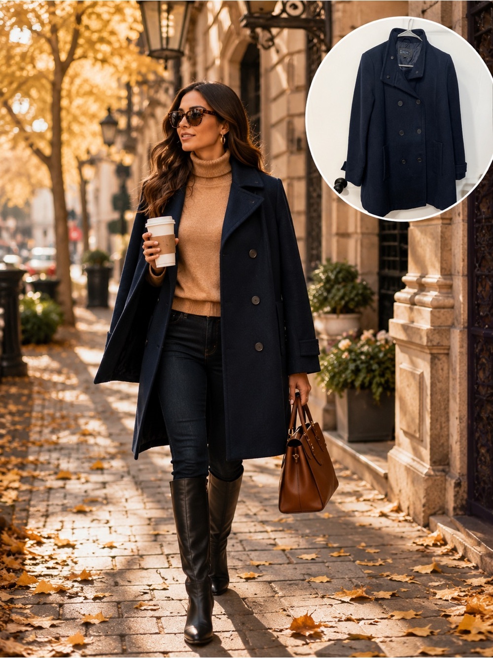 Mango Navy Double-Breasted Peacoat Wool Blend Coat Size M Classic Military Chic